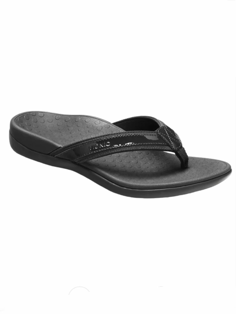 Vionic Black Thong Sandal with Subtle Logo Accent